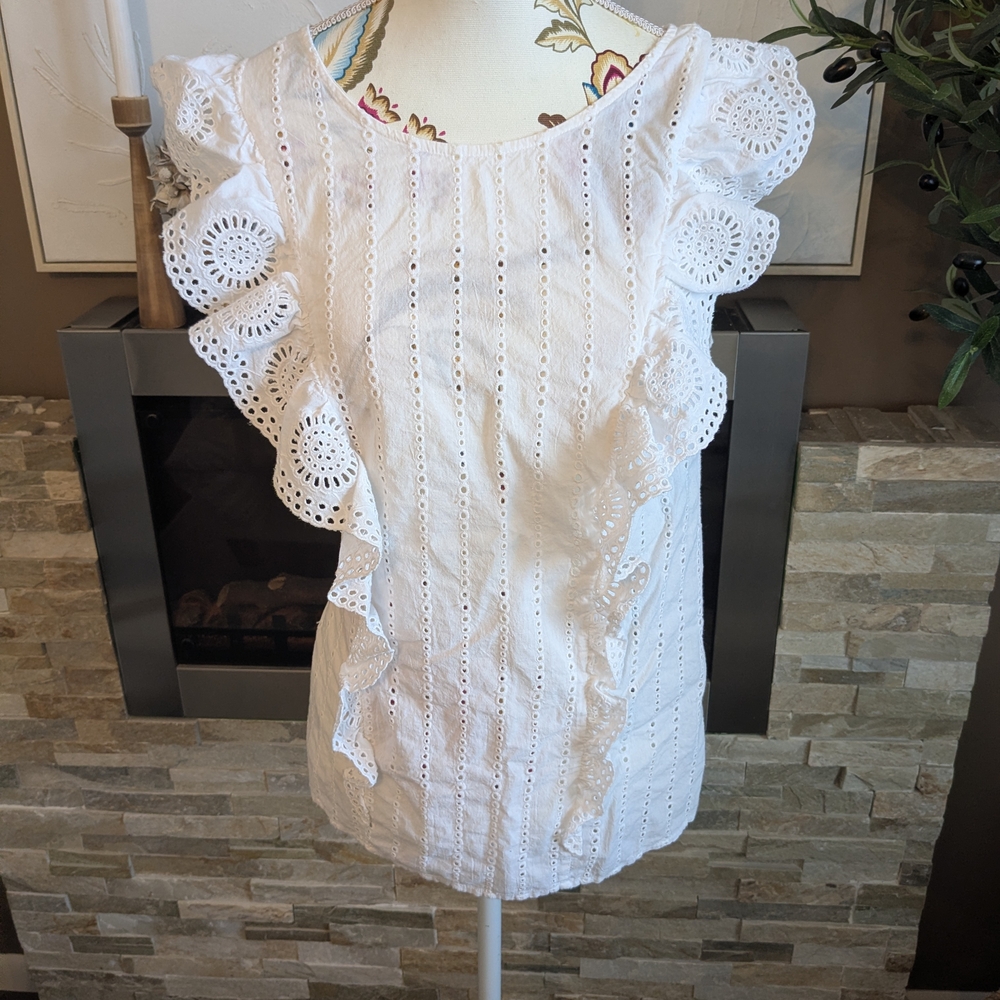 H&M White Eyelet Ruffle Blouse
